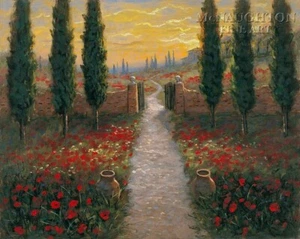 Portal Toscano por Jon McNaughton Toscano Paisaje Amapolas Rojas Puesta de Sol Impreso - Imagen 1 de 1