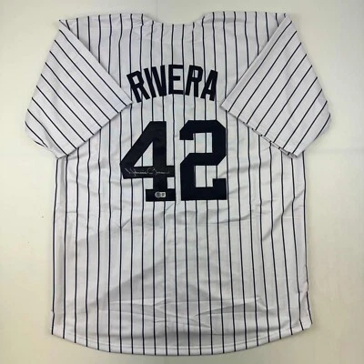 Autographed/Signed Mariano Rivera New York Pinstripe Jersey Beckett BAS COA - Image 1 of 4