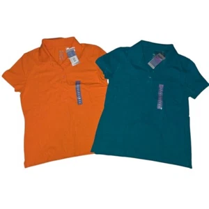 VTG Y2K Lot of 2 Women's Cherokee Polos, Sz M, Orange Teal Blue Golf Tops - Picture 1 of 4