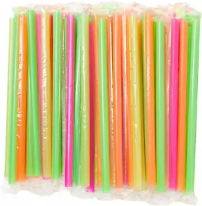 100 Disposable Plastic Drinking Straw - Individually Wrapped Jumbo Smoothie Stra - Picture 1 of 12