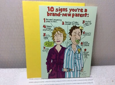 RSVP TARJETA DE FELICITACIÓN BEBÉ FELICITACIONES Nueva con Sobre "10 señales de que eres un Nuevo Padre..." Foto 1 de 2