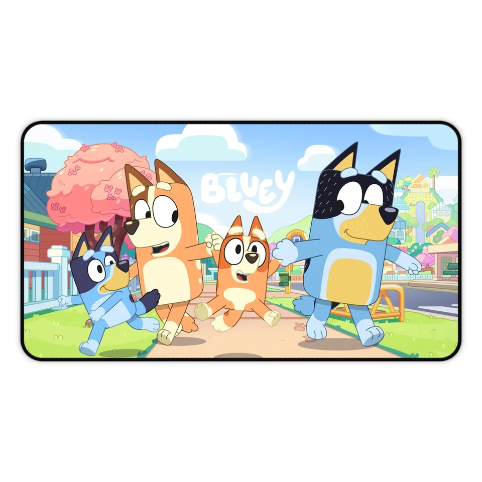 Bluey Desk Mat Mouse Pad - Kids TV Show Fan Art - Stitched Edges 3 Sizes - Image 1 of 1