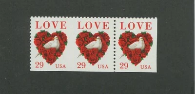 US Love & Dove Postage Stamp #2814 MNH IMPERF BETWEEN Transitional Strip ERROR - Image 1 of 2