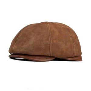 Handmade Real Leather Suede Ivy Newsboy Hat Flat Beret Leather Cap Gatsby - Picture 1 of 44