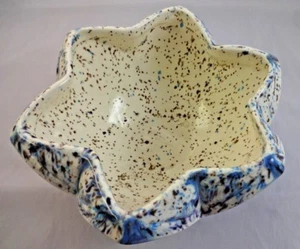 Vintage Six Point Star Ceramic Bowl Planter Turquoise Blue Brown Spatter Speckle - Picture 1 of 7