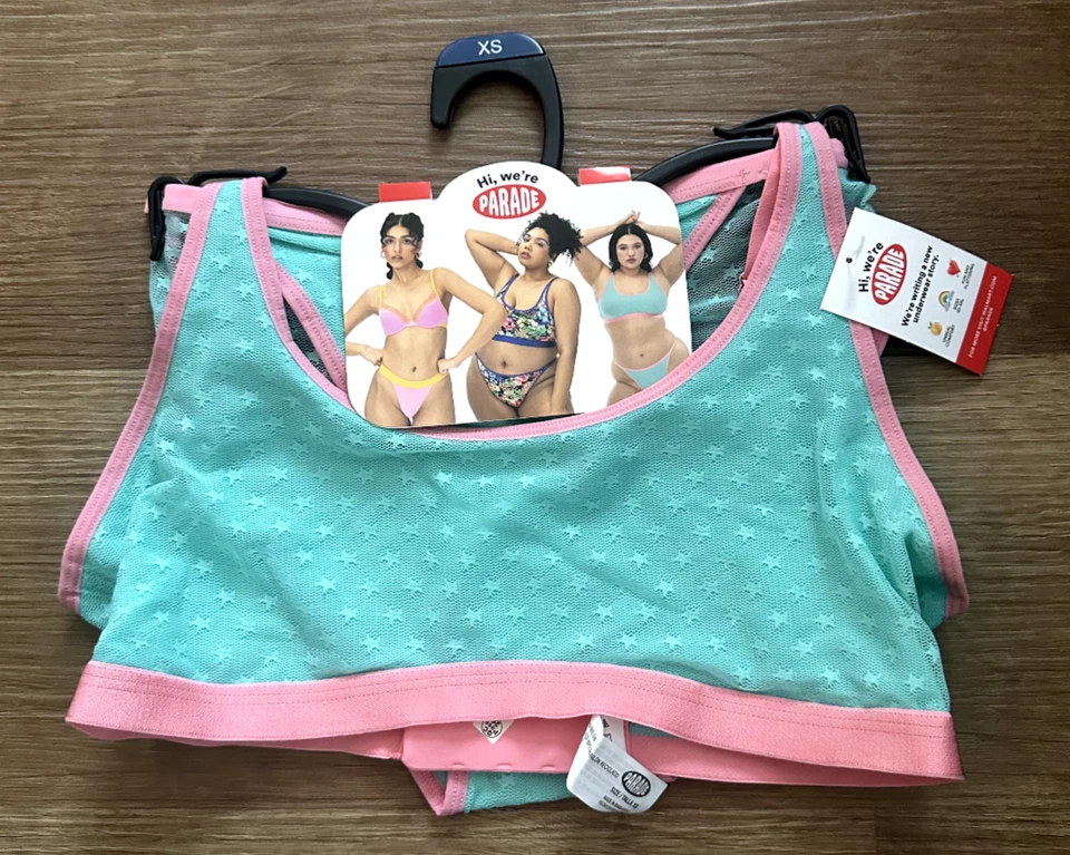Parade Textured Brami Seamless Bralette Pullover W/panty Blue Pink XS