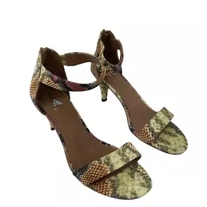Style&Co Yellow/Orange Snake Print Ankle Strap Heels Size 9.5 Women's Preowned - Picture 1 of 7