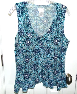 George Women’s Size L 12-14 Colorful Sleeveless V- Neck Ruffle Blouse Top  #1 - Picture 1 of 8