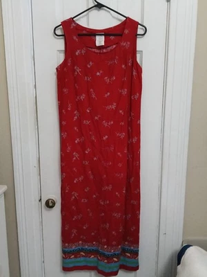 Vintage Red Dress 90's Linen Blend Floral Size 10 Straight Pencil Modest Midi D2 - Image 1 of 4