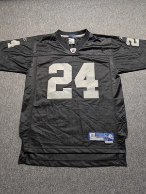 Camiseta de fútbol americano juvenil de Los Vegas Raiders L NFL Charles Woodson 24 Reebok negra Foto 1 de 4