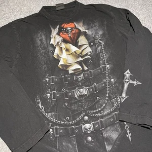 Vintage Spiral T-Shirt Herren Large Pirat Totenkopf Kreuz Grunge Langarm Goth Y2K - Bild 1 von 10