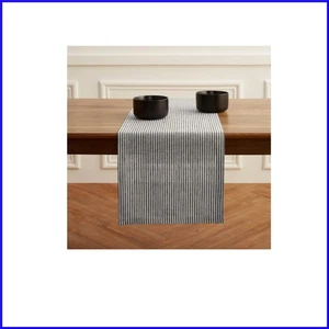 Versatile Black & White Striped Linen Table Runner - 14 x 72 for Stylish Dining - Picture 1 of 10