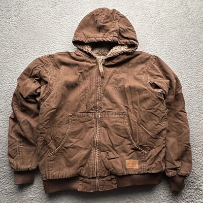 CE Schmidt Workwear Duck Canvas Hood Sherpa Lined Jacket Youth Boys Large Brown - Image 1 of 4