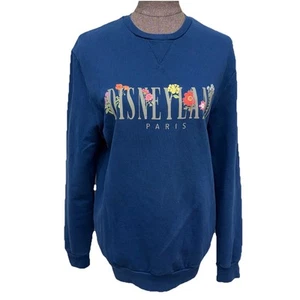 Disneyland Paris Sweatshirt Womens M Floral Parks Blue Long Sleeve Top Shirt - Picture 1 of 8