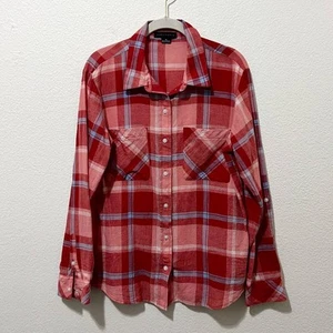 Camicia Sanctuary taglia media M rossa e blu a quadri misto cotone lino con bottoni - Foto 1 di 10