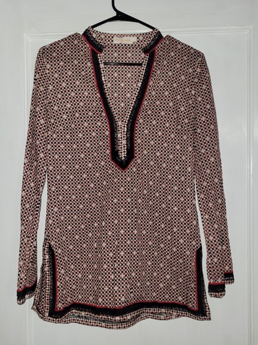 Tunica a scacchi Tory Burch nera bianca rossa 4