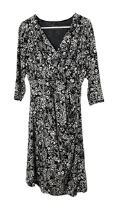 Garnet Hill Gr. L Kleid Damen Brianna Floral Surplice Strick Faux Wickel schwarz - Bild 1 von 6