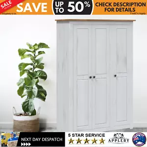 Hamptons Solid Wood Wardrobe White Cupboard With Hanging & Shelves 1000L - Picture 1 of 11