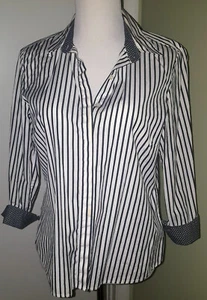 Charter Club Sz 12 Stripe Long Sleeve Button Top Blouse Business Casual BizCas - Picture 1 of 11