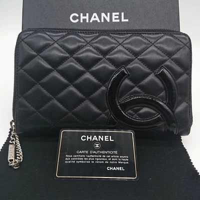 CHANEL Cambon Line Organizer Long Wallet Round zip  Leather Black Pink 13967383 - Image 1 of 4