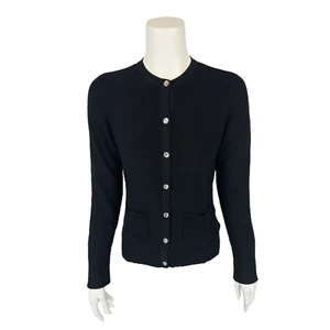Isaac Mizrahi Women's Shaker Stitch Cardigan with Jewel Buttons Black Small Size - Picture 1 of 2