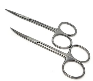 2x MICRO IRIS SCISSORS 4" STAINLESS STEEL STRAIGHT + CURVED SURGICAL INSTRUMENTS - Picture 1 of 3