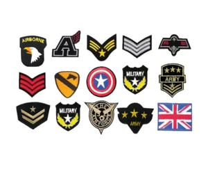 Military Army navy style Embroidered Iron On Sew On Patches Badges Fancy Dress  - Picture 1 of 22