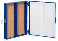 PREMIUM Microscope Slide Box Blue - Cork Lining - Store & Transport 100 Slides