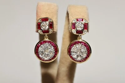New Made 18k Gold Natural Old Cut Diamond And Caliber Cut Ruby  Drop Earring - Image 1 of 4