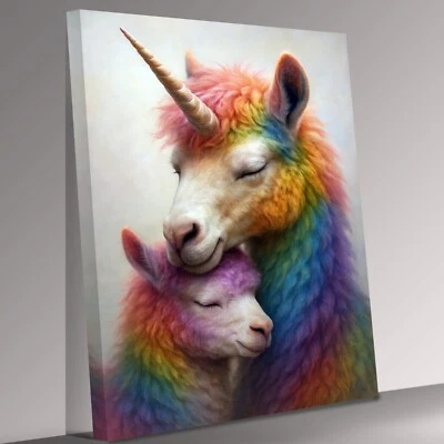 Unicorn Mother And Child Canvas Print Wall Art Picture - Image 1 of 4