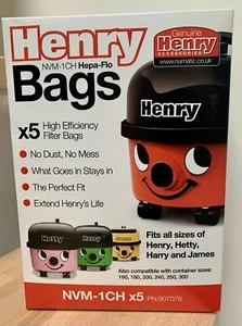 Henry Hoover Bags NVM-1CH Hepa-Flo 907076 Box Of 5 - Picture 1 of 4