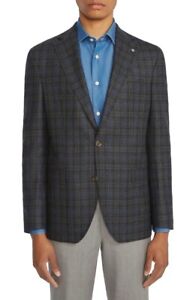 JACK VICTOR Midland 100% Wool Unconstructed Sports Coat, Grey Plaid, 38 R NWOT