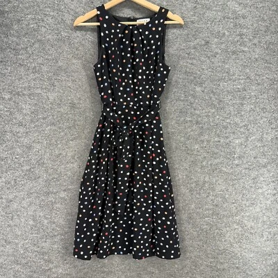 Elle Dress Women 4 Black Polka Dot Sheath Midi Belted Sleeveless Zipper Lined - Image 1 of 4
