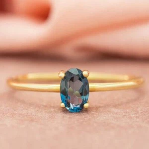 Oval London Blue Topaz Solitaire Ring 14k Yellow Gold Finish - Picture 1 of 6