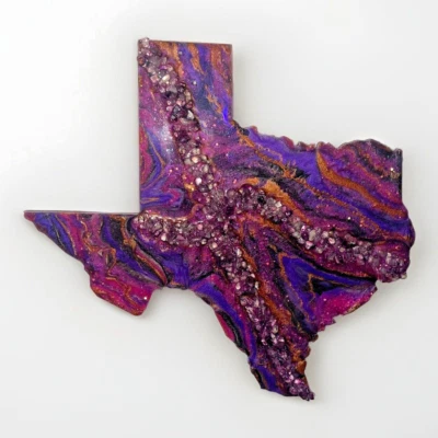 Colgante de Pared Regalo Estado TEXAS ORO PÚRPURA 17" L 18" con Arte Original Firmado Nuevo Foto 1 de 4