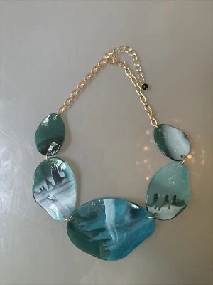 Colar Anthropologie novo sem etiquetas pedra contas planas azul-petróleo verde declaração - Imagem 1 de 4