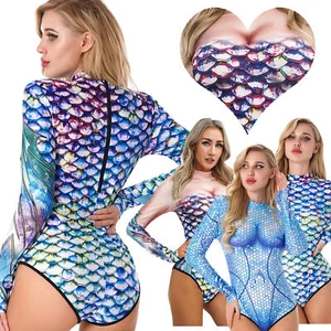 Women's One Piece Long Sleeve Rash Guard Swimwear Mermaid Swimsuit Bathing Suit - Picture 1 of 41