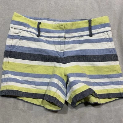 Ann Taylor Womens Linen Shorts Sz 8 Blue Yellow & White - Image 1 of 4
