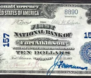 🇺🇸WI 1902 $10 ♚♚FORT ATKINSON, WISCONSIN♚♚ PMG EXTRE FINE 40 EPQ AMAZING ! - Picture 1 of 3