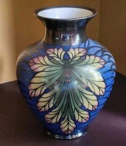 Manfred Veyhl Silver Overlay Porcelain Vase Art Deco 8" 1940s Rare - Picture 1 of 24