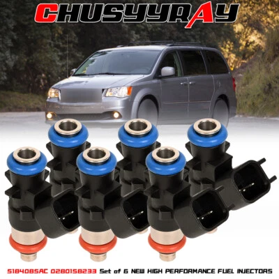 Juego de 6 inyectores de combustible 0280158233 para Chrysler Town & Country 2011-2016 3,6 L Foto 1 de 4
