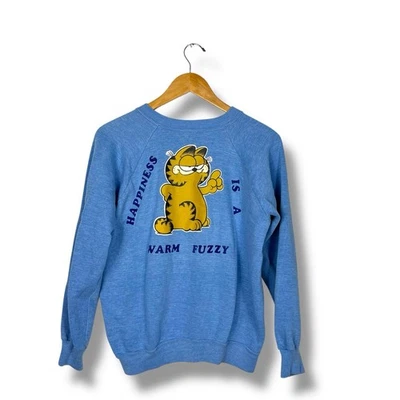 Sudadera De Colección Garfield “La Felicidad Es Una Cálida Difusa” Dibujos Animados Vellón Cuello Redondo Lrg Foto 1 de 4