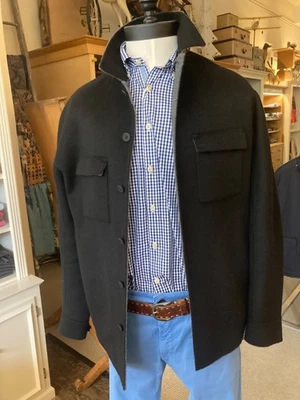 THEORY Hombre Doble Cara Lana Mezcla Cachemira Botón Camisa Chaqueta Beige Talla S Foto 1 de 4