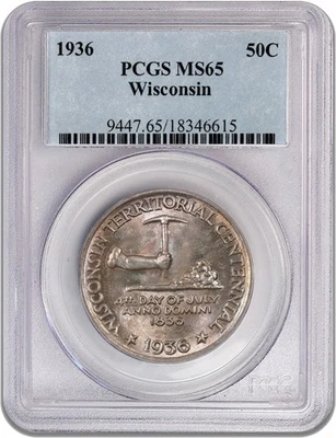 1936 50C Wisconsin Centennial Commemorative Half Dollar PCGS MS65 Coin - Image 1 of 4