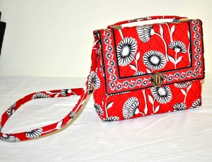 Vera Bradley Deco Daisy Red Black White Hand Or Crossbody Handbag Purse Retired - Picture 1 of 7