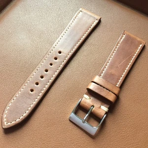 Correa de reloj de cuero Horween Chromexcel marrón miel OEM de 20 mm BLANCA - Imagen 1 de 4