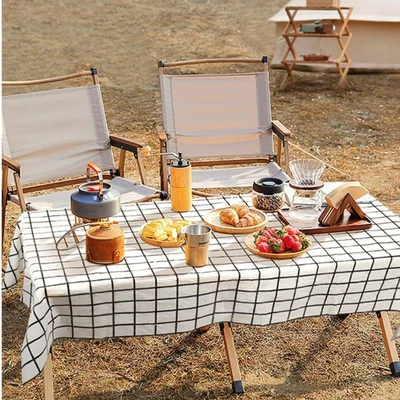 Waterproof Black and White Checkered Tablecloth Set of 3 for Dining Use - Image 1 of 4