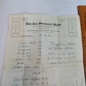 1907 PALO ALTO MONUMENTAL WORKS CRYPT TOMB COST LETTERHEAD - Picture 1 of 4