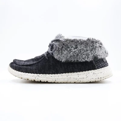 Hey Dude Britt Black Knit Fold-Over Faux-Fur Trim Ankle Boots - Women's 9 - Image 1 of 4