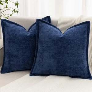 Navy Blue Decorative Throw Pillow Covers 18x18 Inch Set of 2 Cozy Soild Cheni... - Picture 1 of 6